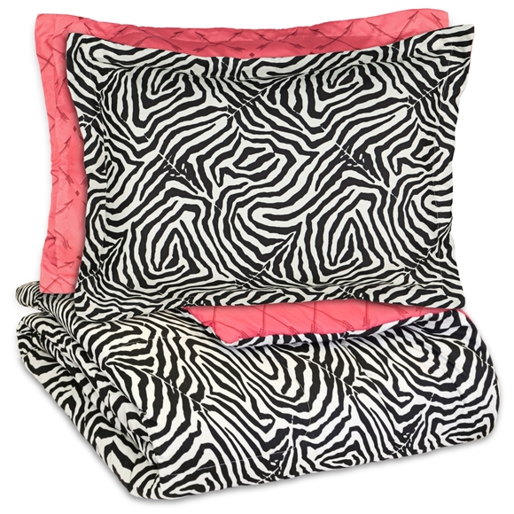 4 Pcs Waverly Spree Wild Life Reversible Zara Print & Pink Full Comforter Set - Picture 2 of 7